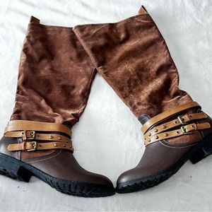 Brown Suede Tall Boot with Buckles size 10B